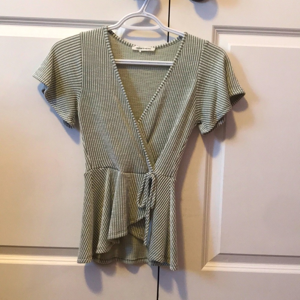 Striped Peplum Faux Wrap Top